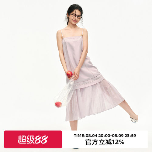 复古假两件吊带连衣裙