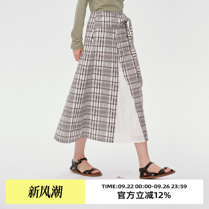 A字版型/面料拼接/高腰半身裙