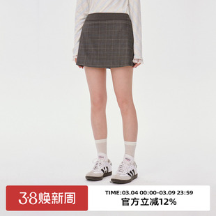 omont蛋挞家复古美式格纹a字半身裙子2025夏季高腰包臀显瘦短裙裤