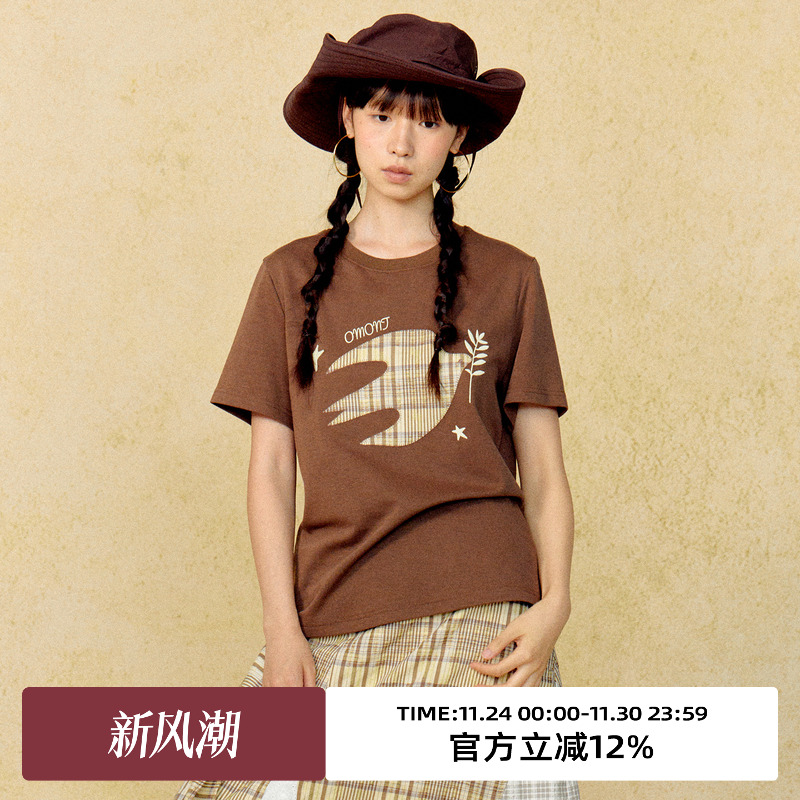 候鸟贴布绣/圆领宽松短袖T恤