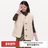 omont蛋挞家复古仿羊羔毛圆领皮草马甲2025冬季 宽松叠穿背心上衣