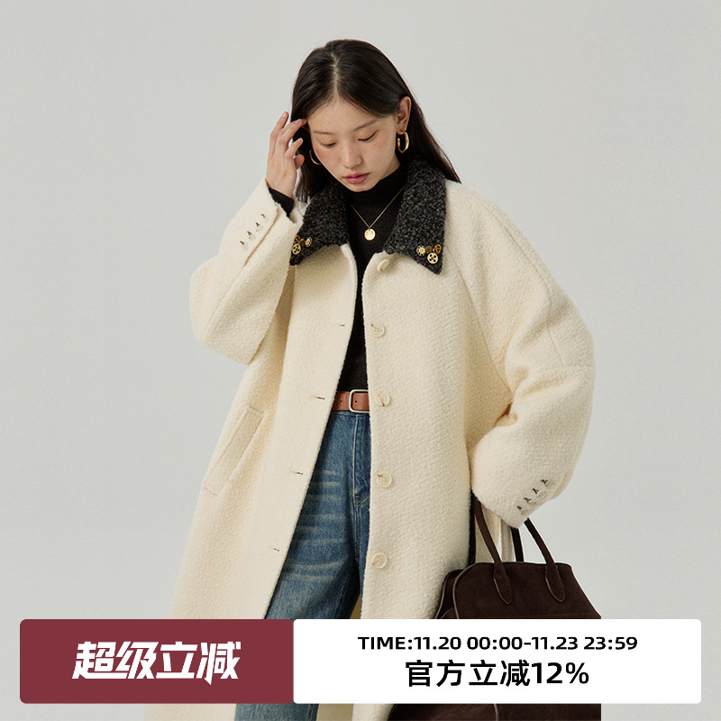 omont蛋挞家羊毛混纺中长款