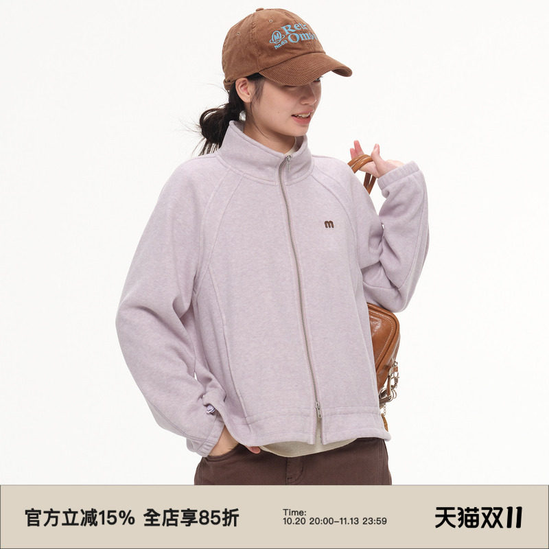 omont蛋挞家复古立领加绒厚款卫衣外套冬季运动休闲外穿上衣