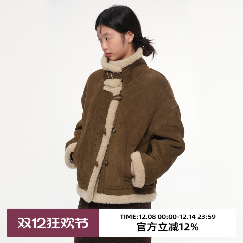 复古立领皮毛一体外套