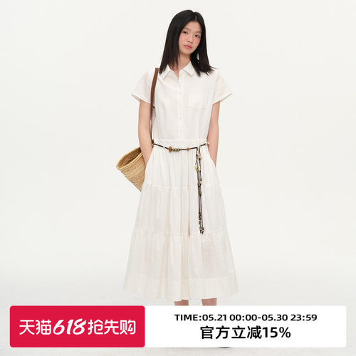 复古收腰显瘦衬衫连衣裙