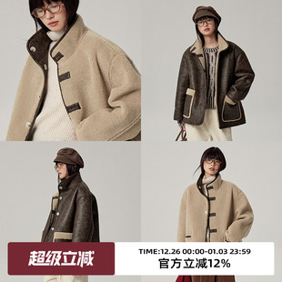 omont蛋挞家 复古双面穿皮毛一体短外套冬季加厚保暖毛毛外套