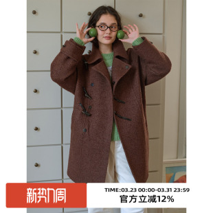 omont蛋挞家绵羊毛混纺牛角扣毛呢外套2025冬复古设计感呢子大衣