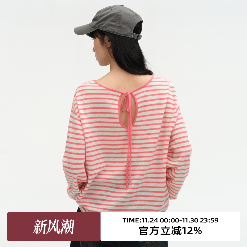 前后两穿/系带宽松针织毛衣