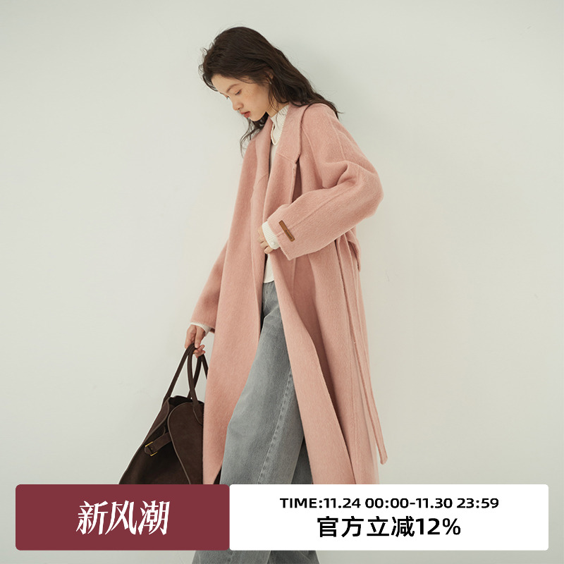 omont蛋挞家羊毛中长款毛呢外套