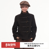 omont蛋挞家50%绵羊毛复古牛角扣毛呢外套2025冬季 收腰修身 短大衣