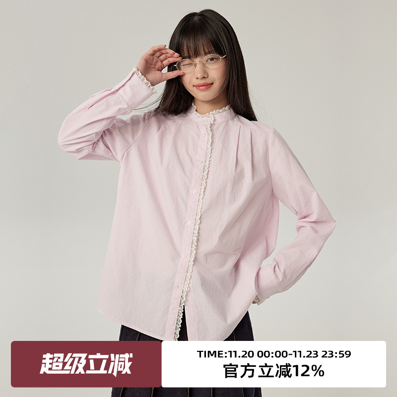 立领/蕾丝花边/H廓形长袖衬衫