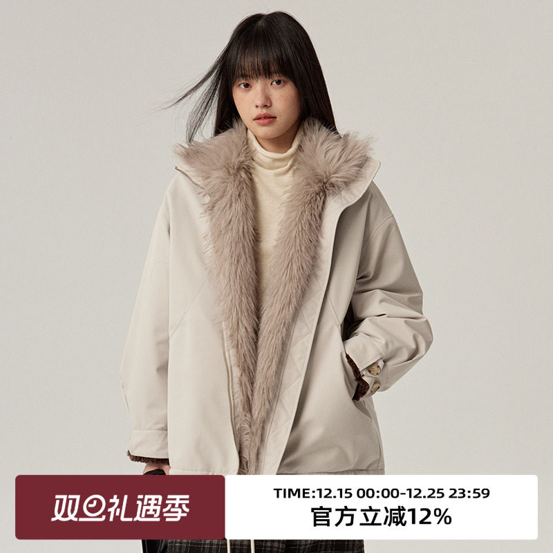 立领设计/环保皮草拼接/双面可穿