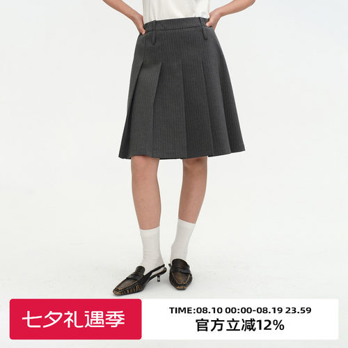 复古学院风灰色百褶裙