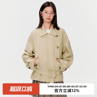 omont蛋挞复古双排扣风衣外套女2026春季 上衣 宽松休闲小个子短款