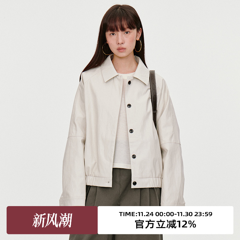 PU面料/撞色扣子/皮衣外套