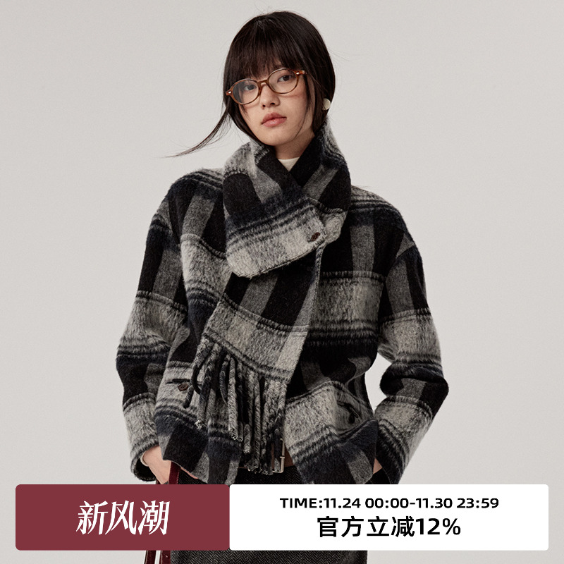 omont蛋挞家短款毛呢外套