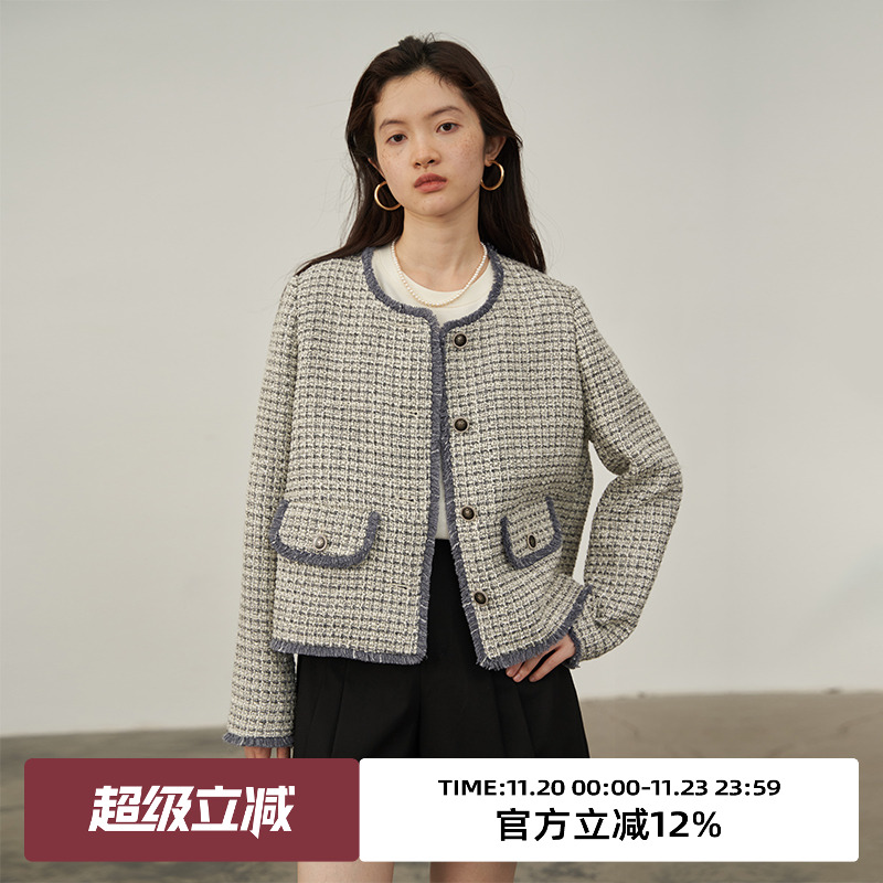 omont蛋挞家复古小香风短外套