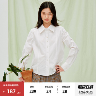 omont蛋挞家复古不规则扣长袖白衬衫2026春收腰显瘦短款叠穿衬衣