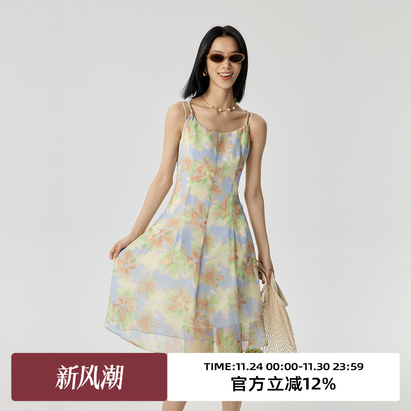 omont蛋挞家度假风收腰裙