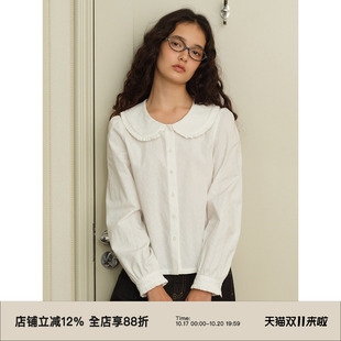 omont蛋挞家复古娃娃领短衬衫秋季正肩修身显瘦叠穿衬衣上衣