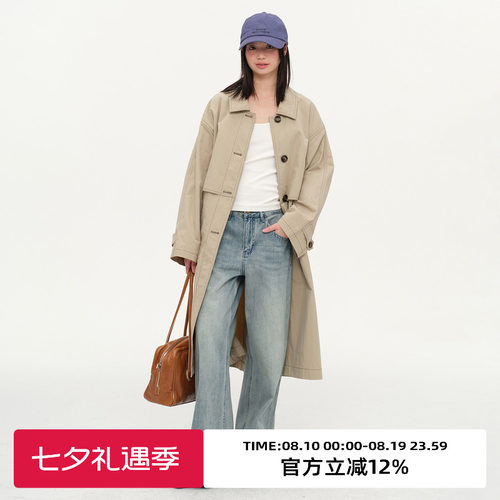复古撞色明线设计感风衣外套