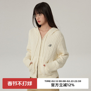 omont蛋挞家 复古连帽拉链针织开衫春秋季刺绣休闲上衣毛衣外套