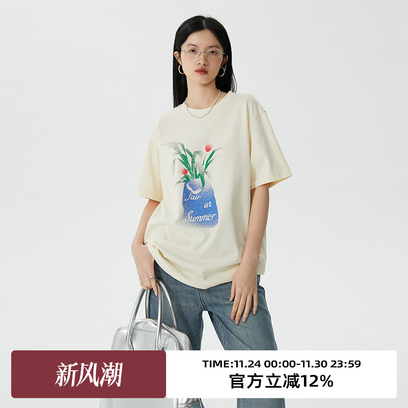 omont复古印花短袖T恤