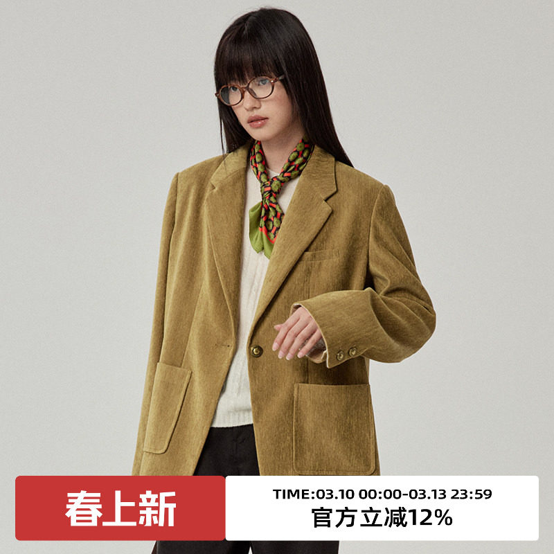 omont蛋挞家 复古高级感拼接设计西装外套春秋中古感宽松休闲西服