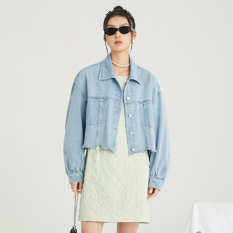 omont蛋挞家不规则毛边牛仔外套