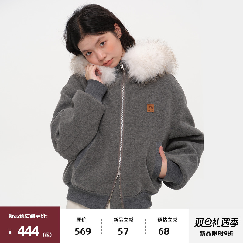 复古连帽宽松休闲棉服外套