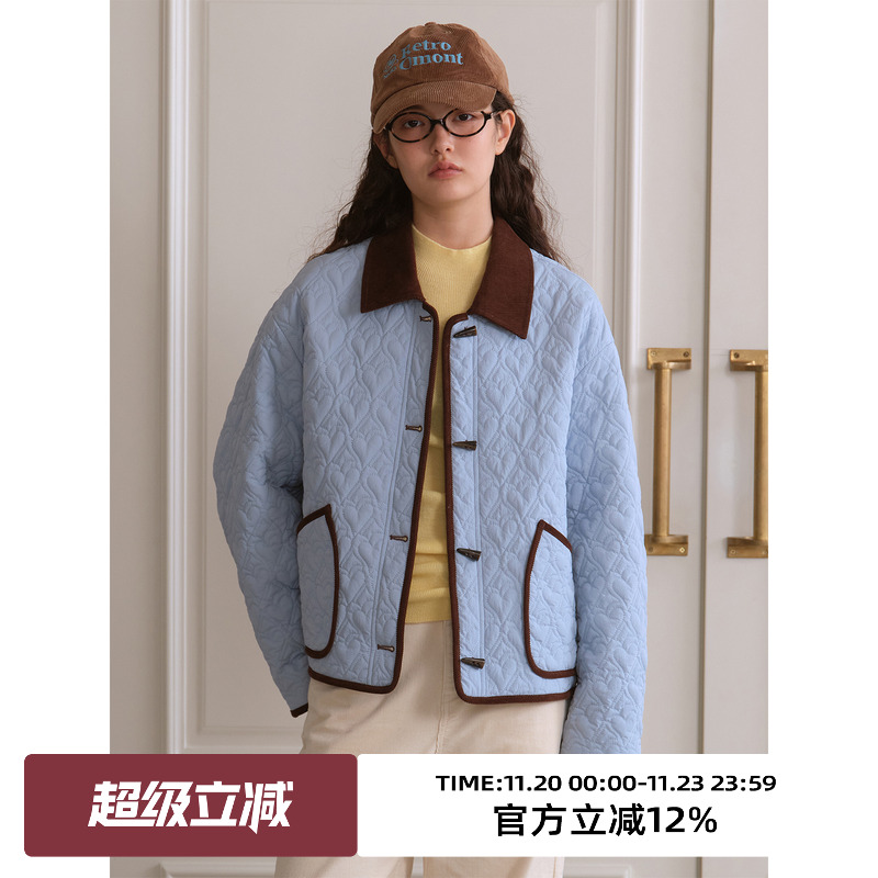 复古爱心绗线撞色设计感保暖棉服