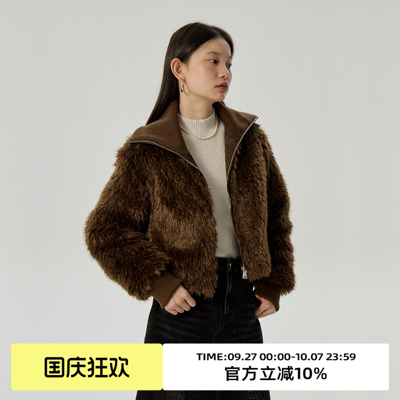 omont蛋挞家复古短款皮草羽绒服