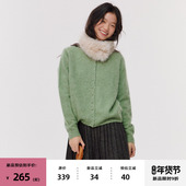 9折 新品 omont蛋挞家复古山羊绒混纺圆领亲肤软糯拉毛针织开衫