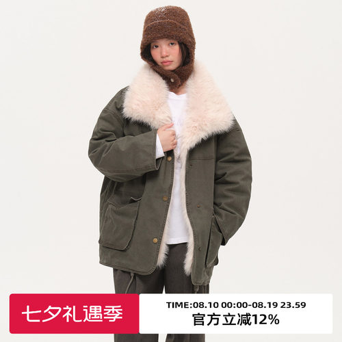 复古工装毛领派克羽绒服