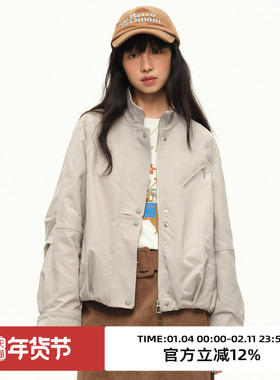 omont蛋挞家复古立领飞行员夹克外套2025秋季新款宽松休闲短上衣
