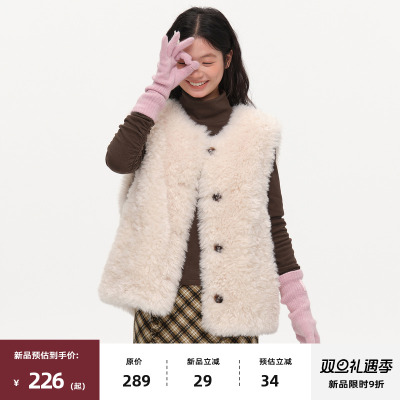 复古仿羊羔毛皮草马甲