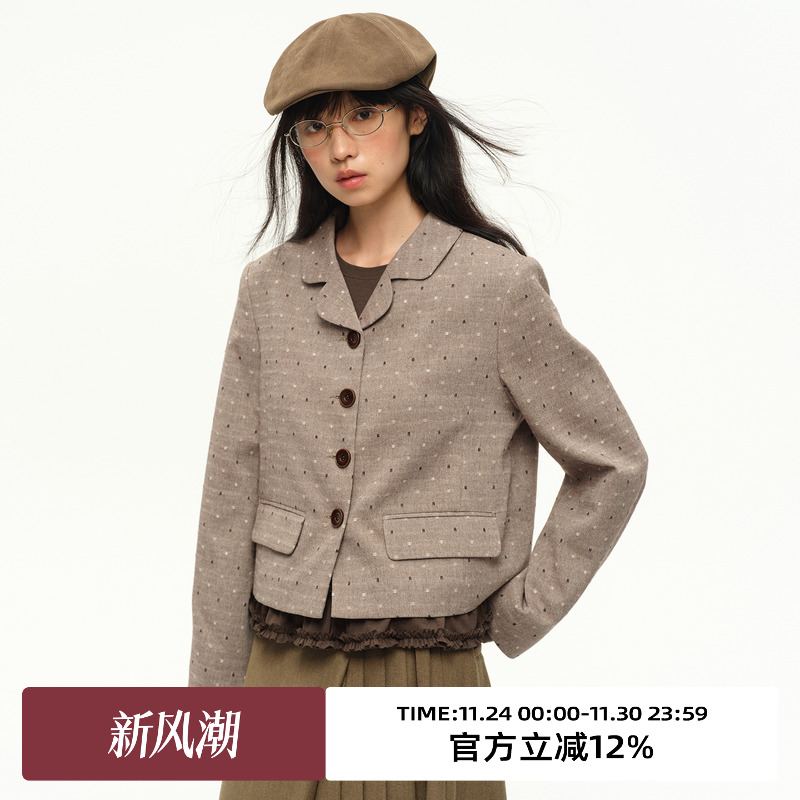 复古彩点圆点提花短西装外套