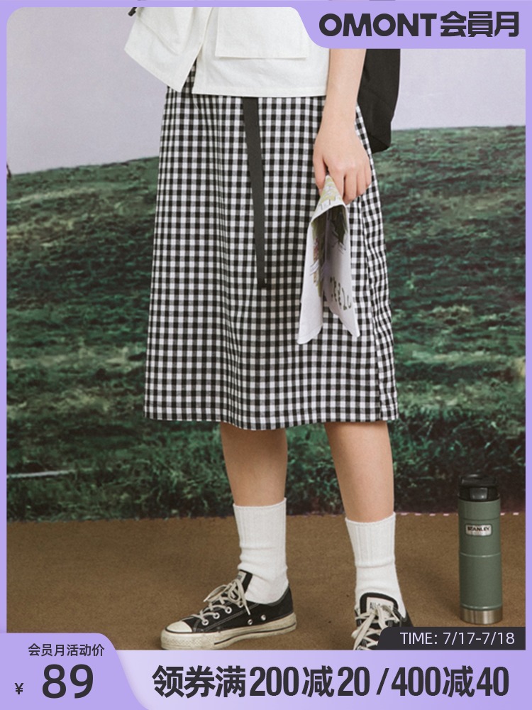 omont Egg Tarts home vintage loose high waist cotton elastic waist plaid skirt Schoolgirl skirt early spring