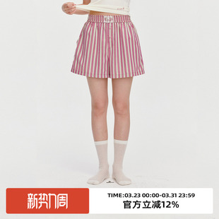 omont蛋挞家复古条纹休闲可外穿家居短裤 2025夏弹力腰宽松休闲裤