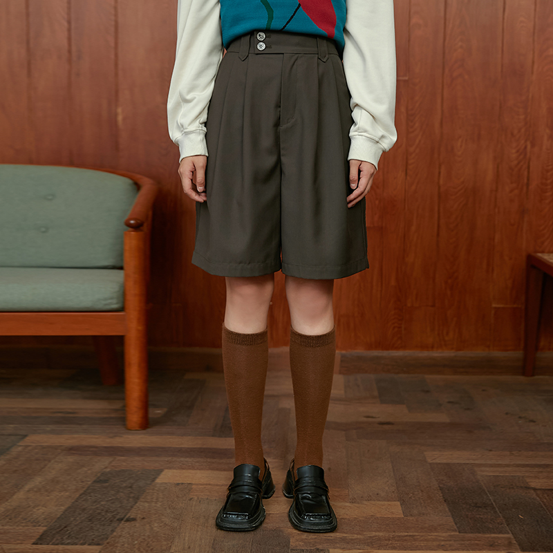 五分裤omont高腰阔腿裤