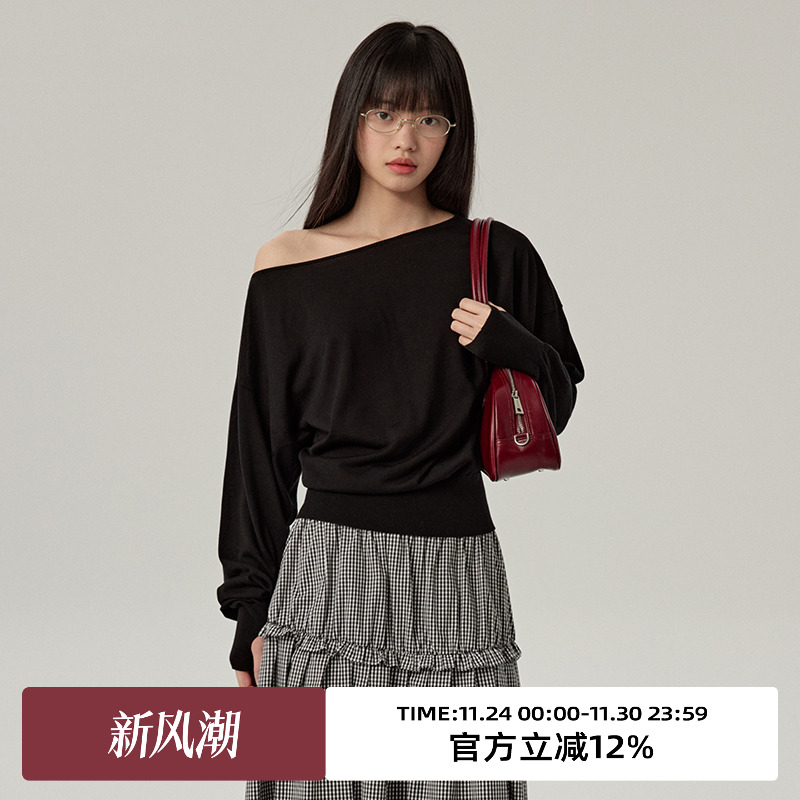 一字肩/慵懒/宽松斜肩毛衣