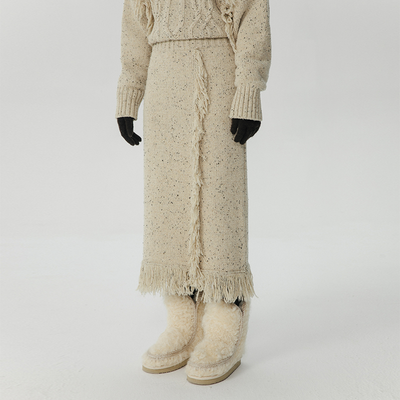 omont高腰针织半身裙直筒裙长裙