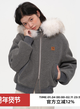 omont蛋挞家复古宽松休闲加厚连帽棉服2025冬内里绒保暖毛毛外套