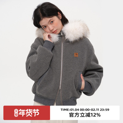 复古连帽宽松休闲棉服外套