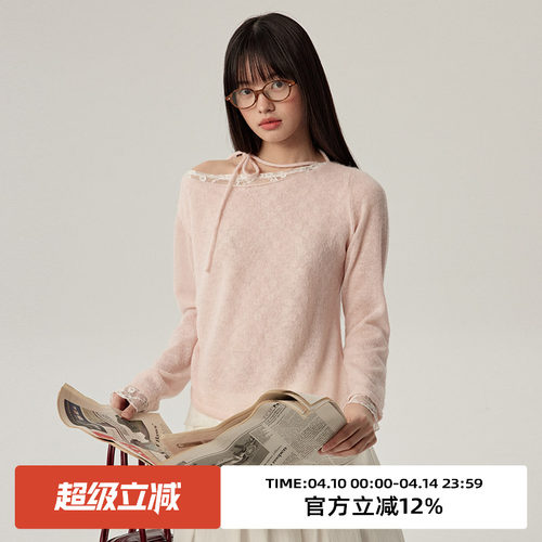 一字领两穿设计/蕾丝拼接