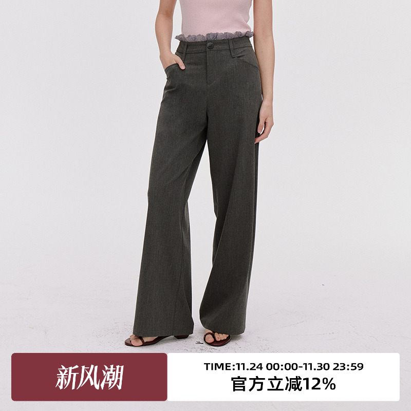 中低腰/腰头蕾丝花边/直筒休闲裤