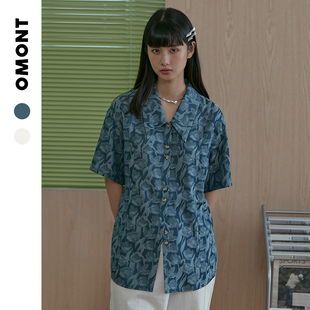 薄款 omont蛋挞家 女夏季 衬衫 设计感小众两穿上衣 复古提花缎面短袖