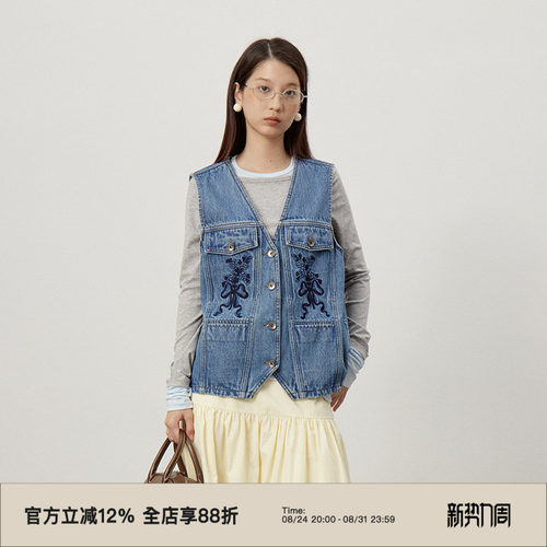 omont蛋挞家单排扣牛仔马甲