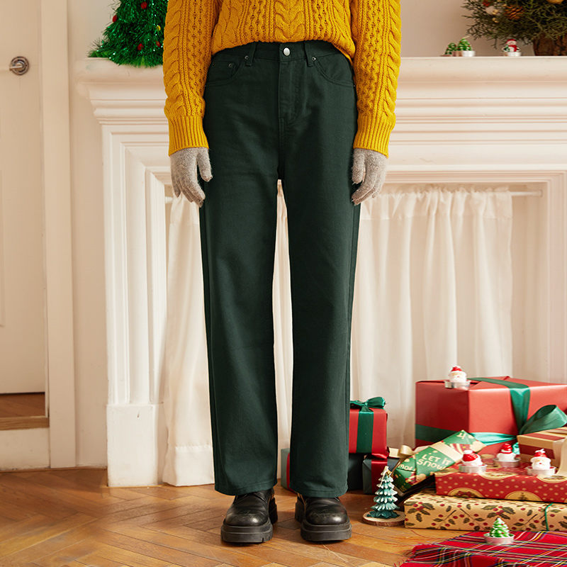 绿色，直筒显瘦牛仔长裤