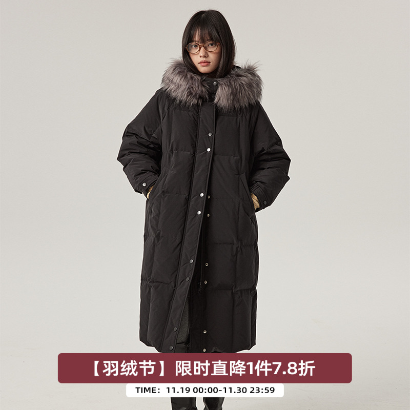 omont蛋挞家中长款羽绒服